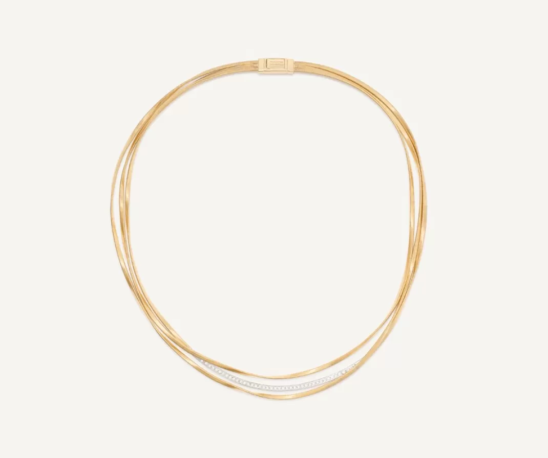 18kt_yellow_gold_threestrand_coil_necklace_with_diamond_bar_2.webp 18Kt Yellow Gold Three-Strand Coil Necklace With Diamond Bar*Marco Bicego Flash Sale