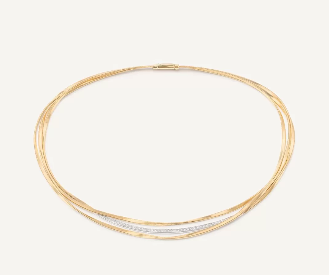 18kt_yellow_gold_threestrand_coil_necklace_with_diamond_bar_3.webp 18Kt Yellow Gold Three-Strand Coil Necklace With Diamond Bar*Marco Bicego Flash Sale