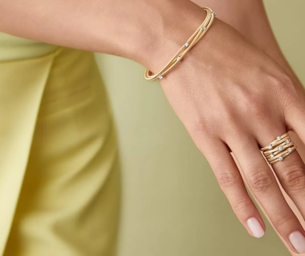 Bague Sept Rangs En Or Blanc Avec Diamants Sertis Griffe*Marco Bicego New