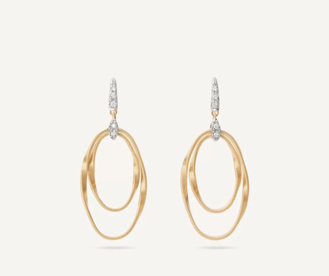 Boucle D'Oreille Avec Elements Ovales Concentriques Et Crochet En Diamants*Marco Bicego New