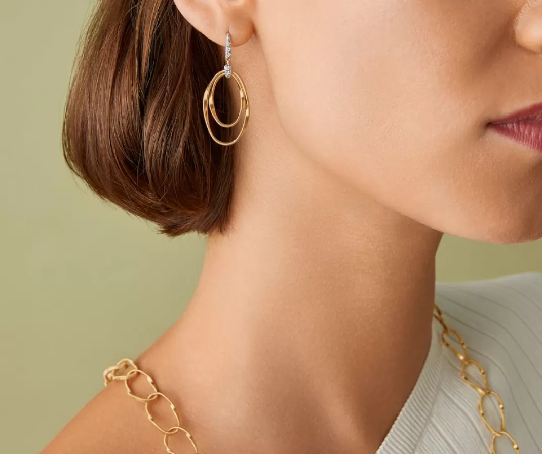 Boucle D'Oreille Avec Elements Ovales Concentriques Et Crochet En Diamants*Marco Bicego New